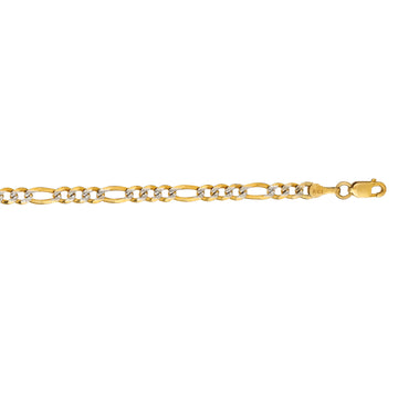 14K Yellow Gold 3.65mm White Pave Figaro 24 Chain with Lobster Lock